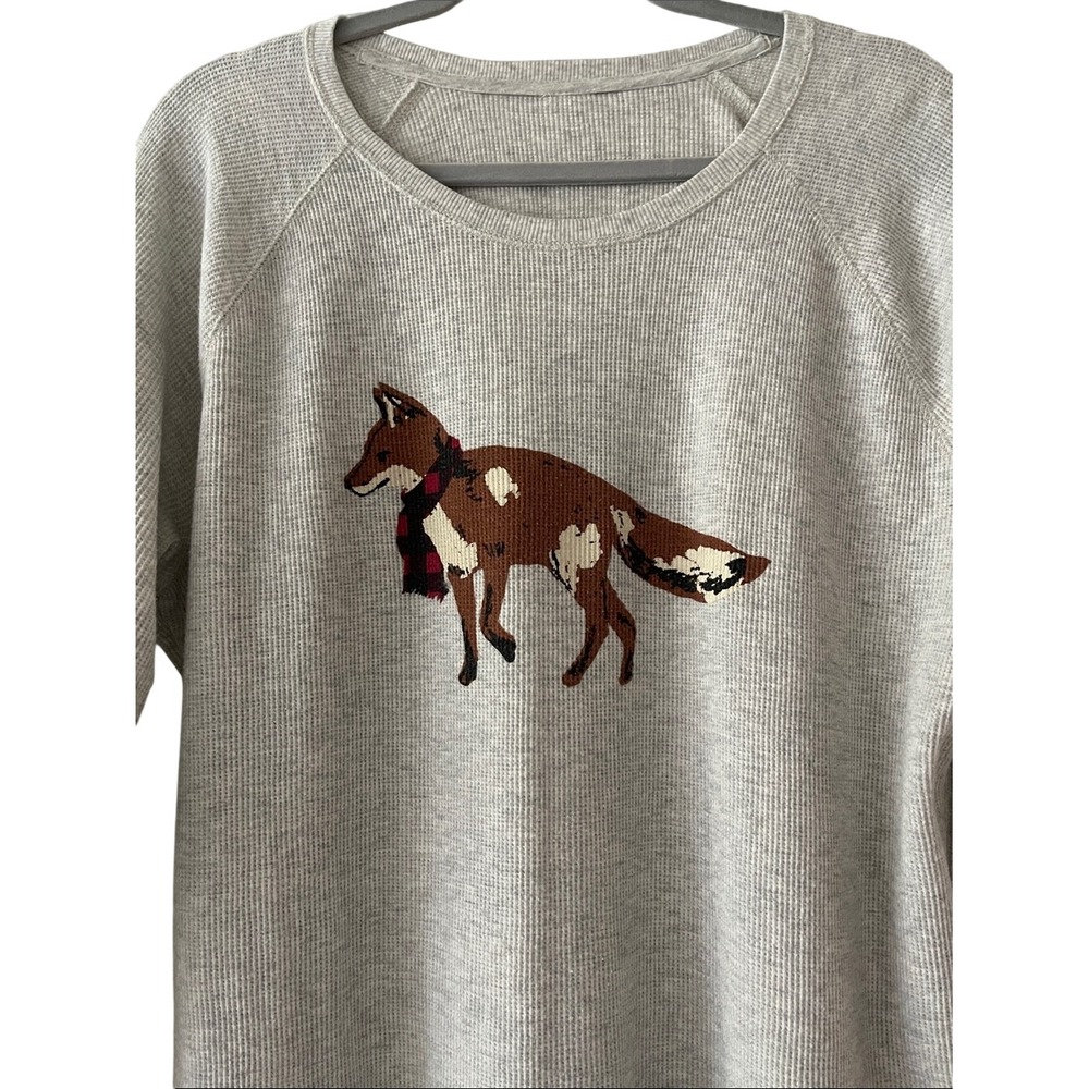 Eddie Bauer Fox Gray Waffle T Shirt Top Large